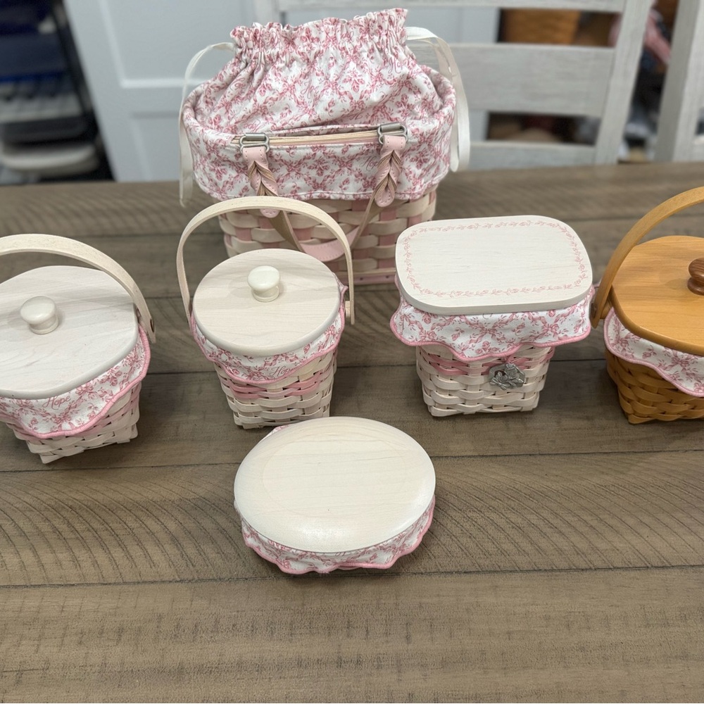 Longaberger Pink and Cream Basket Collection